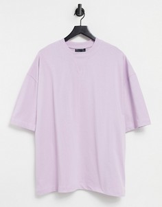 Сиреневая oversized-футболка из плотного трикотажа в крупный рубчик с декоративной отделкой ворота ASOS DESIGN-Сиреневый