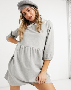 Серое платье-толстовка с оборками на воротнике New Look-Серый