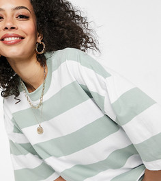 Свободная oversized-футболка в широкую шаллфейно-зеленую и белую полоску ASOS DESIGN Tall-Многоцветный