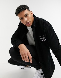 Черная вельветовая oversized-рубашка в стиле 90-х с вышивкой "LA" ASOS DESIGN-Черный цвет