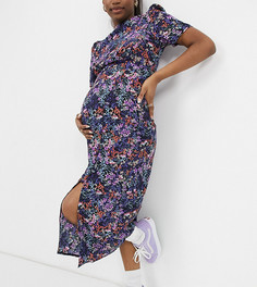 Чайное платье миди на пуговицах с цветочным принтом фиолетового цвета ASOS DESIGN Maternity-Многоцветный