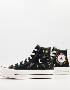 Черные кроссовки на толстой подошве с вышивкой Converse Chuck Taylor All Star Lift-Черный цвет