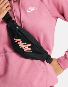 Черная сумка-кошелек мини на пояс и через плечо с оранжевой отделкой Nike Heritage-Оранжевый цвет
