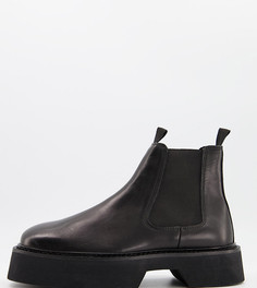 Черные блестящие кожаные ботинки челси с квадратным носком ASOS DESIGN Wide Fit-Черный цвет