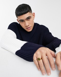 Темно-синий oversized-джемпер с воротником-стойкой и контрастными рукавами ASOS DESIGN