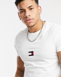 Белая футболка с вышитым логотипом-флагом в стиле ретро Tommy Hilfiger-Белый