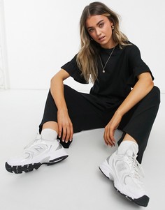 Черный трикотажный комбинезон с оборками на рукавах ASOS DESIGN-Черный цвет