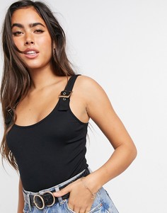 Черное боди с ремешками и пряжками River Island-Черный цвет
