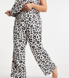 Атласные пижамные брюки с леопардовым принтом Loungeable Curve-Многоцветный