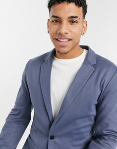 Сине-голубой зауженный трикотажный пиджак ASOS DESIGN