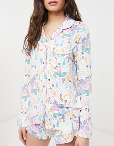 Разноцветная пижама с рубашкой и шортами с принтом с единорогом Chelsea Peers-Многоцветный