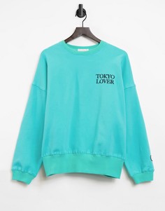 Свитшот в стиле oversized с принтом-надписью "Tokyo Lover" Little Sunny Bite-Голубой