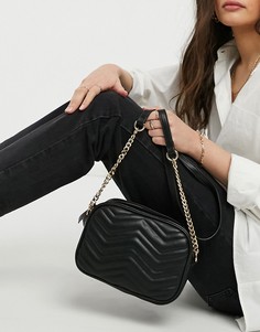 Черная стеганая сумка с зигзагообразным узором и ремешком-цепочкой Truffle Collection-Черный цвет