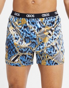 Атласные шорты-боксеры с принтом цепей ASOS DESIGN-Многоцветный