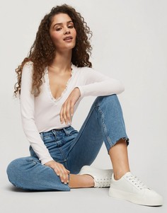 Белое боди с длинными рукавами и V-образным вырезом Miss Selfridge-Белый