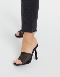 Черные мюли на каблуке-шпильке с высокой союзкой Truffle Collection-Черный цвет