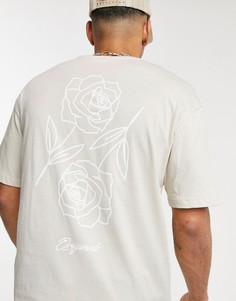 Длинная светло-бежевая футболка с принтом в виде роз на спине Jack & Jones Originals-Светло-бежевый