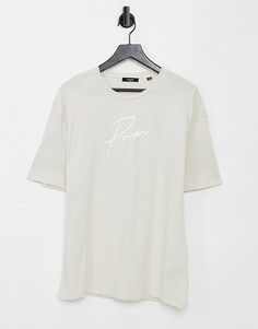 Светло-бежевая oversized-футболка с рукописным принтом Jack & Jones Premium-Светло-бежевый