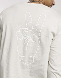 Светло-бежевый лонгслив в стиле oversized с принтом "Peace" на спине Jack & Jones Originals