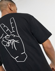 Черная футболка в стиле oversized с принтом "Peace" на спине Jack & Jones Originals-Черный цвет