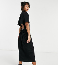 Черное oversized-платье миди с вырезом на спине ASOS DESIGN Petite-Черный цвет