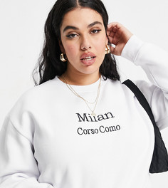 Белый топ-свитшот в стиле oversized с надписью "Milan" In The Style Plus x Lorna Luxe-Кремовый