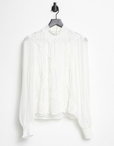Светло-бежевая блузка с декоративной тесьмой Topshop-Кремовый