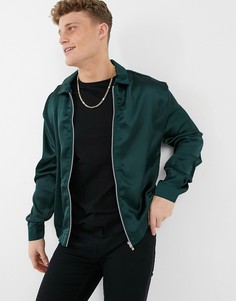 Зеленая атласная рубашка навыпуск с длинными рукавами River Island-Зеленый цвет