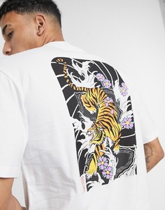 Белая oversized-футболка с принтом тигра на спине Only & Sons-Белый