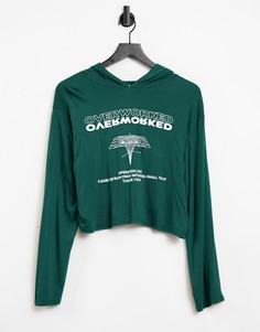 Зеленый худи для дома с надписью "Оverworked" Adolescent Clothing-Зеленый цвет