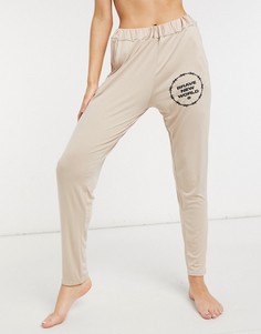 Бежевые джоггеры для дома с надписью "Вrave new world" Adolescent Clothing-Бежевый