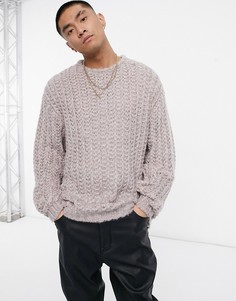 Светло-розовый oversized-джемпер из фактурной пряжи с вязкой «спущенной» петлей ASOS DESIGN-Многоцветный