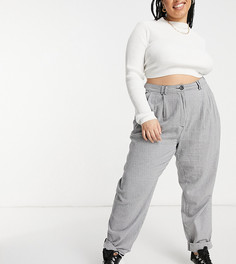 Черно-белые брюки с узором "гусиная лапка" и сборками спереди ASOS DESIGN Curve-Многоцветный