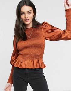 Атласный топ медного цвета со сборками ASOS DESIGN-Бесцветный