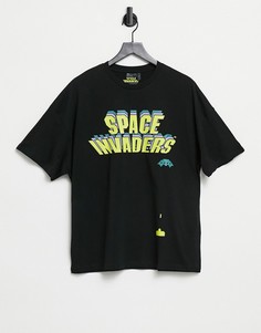 Черная свободная футболка с принтом названия игры "Space Invaders" на груди ASOS DESIGN-Черный цвет