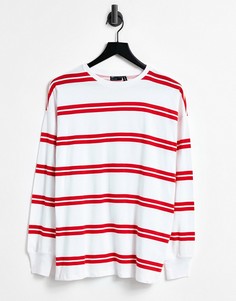 Белый лонгслив в двойную полоску с манжетами ASOS DESIGN-Многоцветный