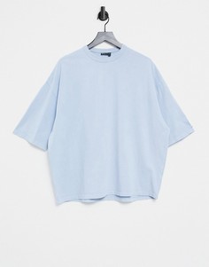 Свободная футболка из плотного материала с эффектом кислотной стирки ASOS DESIGN-Голубой