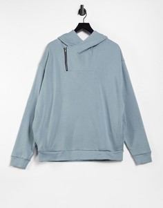 Oversized-худи серо-синего цвета на молнии ASOS DESIGN-Серый