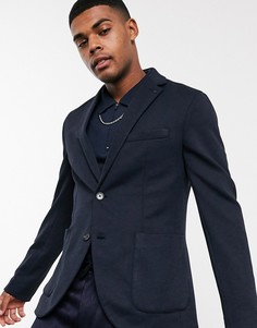 Темно-синий приталенный пиджак Celio
