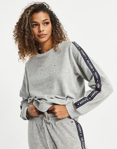 Серый меланжевый свитшот для дома из мягкого велюра в рубчик Tommy Hilfiger