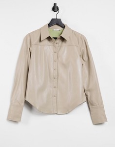 Светло-коричневая рубашка на пуговицах из искусственной кожи Steele Torri-Бежевый