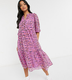 Свободное розовое платье миди в мелкий цветочек с V-образным вырезом Vero Moda Petite-Многоцветный