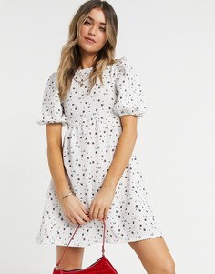 Платье мини цвета слоновой кости в стиле "baby doll" с цветочным принтом Topshop-Многоцветный