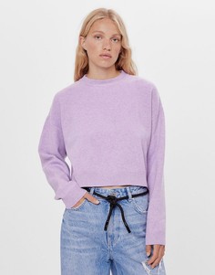 Сиреневый меланжевый вязаный джемпер с круглым вырезом Bershka-Фиолетовый цвет