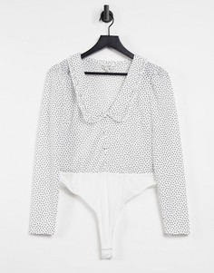 Белое боди в горошек с оборками Miss Selfridge-Белый