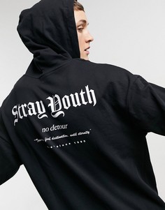 Черный худи в стиле oversized с принтом "Stray Youth" на спине Jack & Jones Originals-Черный цвет