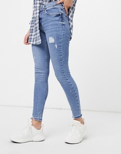 Голубые облегающие джинсы со рваной отделкой River Island Amelie-Голубой
