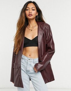 Коричневый oversized-блейзер из искусственной кожи Steele-Коричневый цвет
