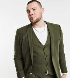 Облегающий пиджак цвета хаки из саржи с добавлением шерсти ASOS DESIGN Plus-Зеленый цвет
