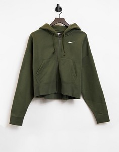 Укороченный флисовый худи цвета хаки на молнии Nike-Зеленый цвет
